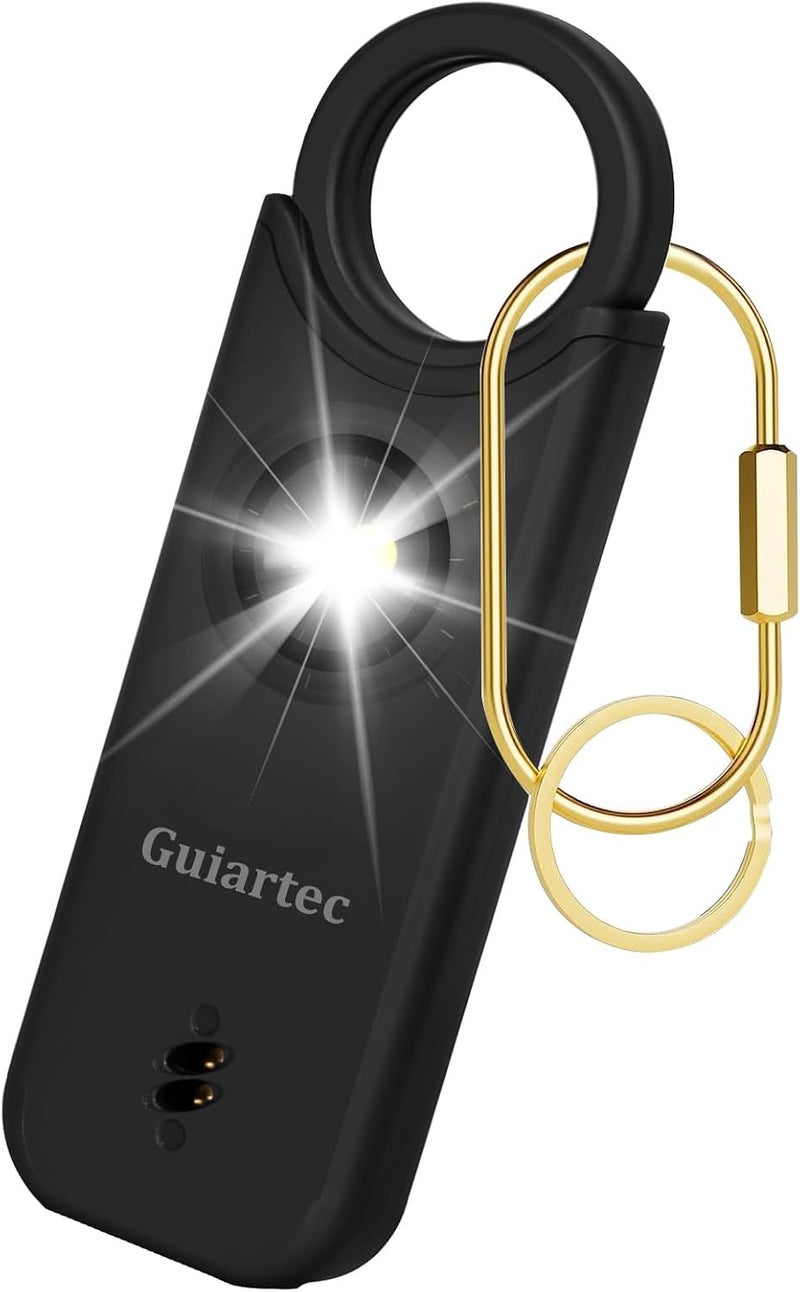 Guiartec Rechargeable Personal Safety Alarm for Women, 135 dB Loud Self Defense Keychain Siren with LED Strobe Light, Personal Emergency Security Safe Devices Key Chain Alarms for Women Kids Elderly (Black) - Image 1